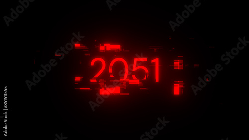 3D rendering 2051 text with screen effects of technological glitches