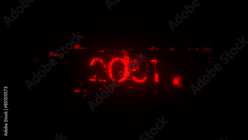 3D rendering 2051 text with screen effects of technological glitches