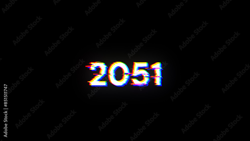 3D rendering 2051 text with screen effects of technological glitches 3D rendering 2051 text with screen effects of technological glitches