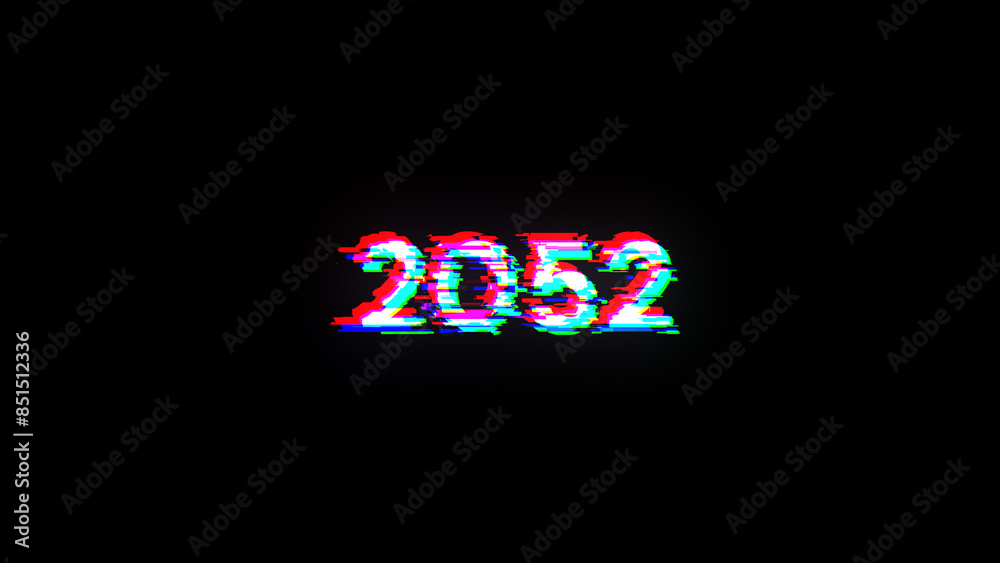 3D rendering 2052 text with screen effects of technological glitches 3D rendering 2052 text with screen effects of technological glitches