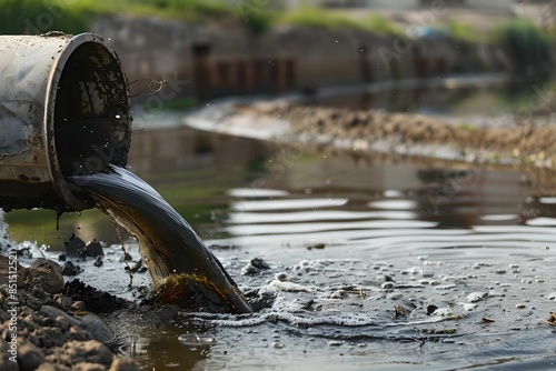 Industrial pipe releasing contaminated wastewater environmental damage