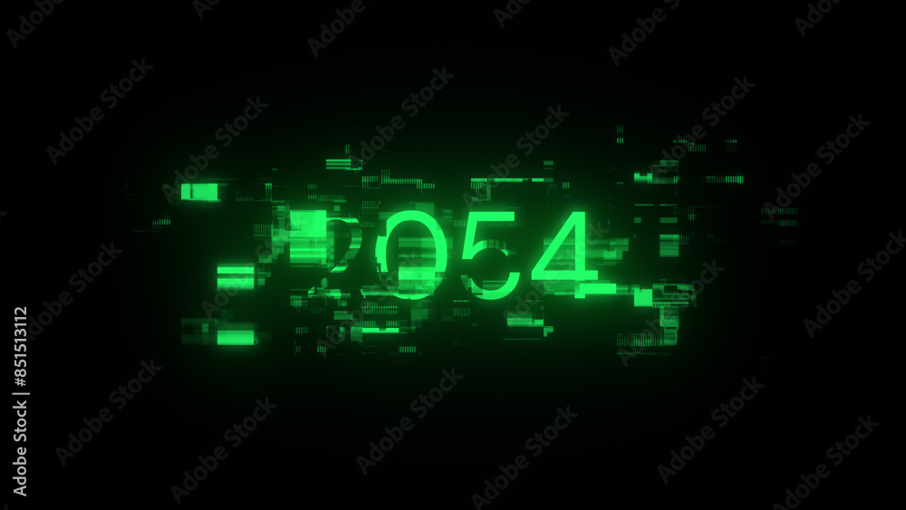 3D rendering 2054 text with screen effects of technological glitches 3D rendering 2054 text with screen effects of technological glitches