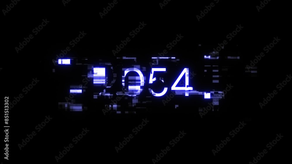 3D rendering 2054 text with screen effects of technological glitches 3D rendering 2054 text with screen effects of technological glitches