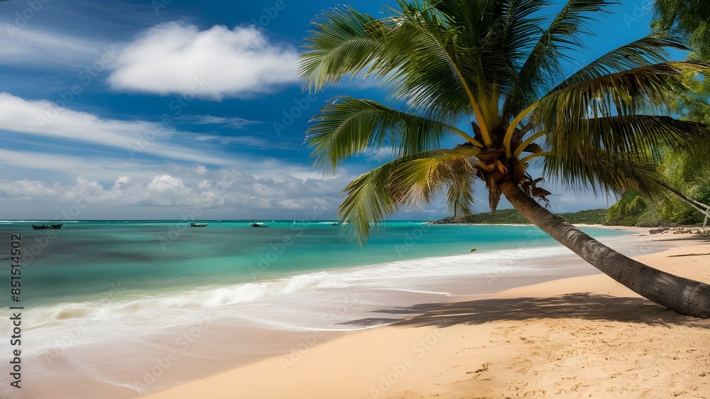 beautiful beach with palm trees and a beautiful mountain with a cloudy sky. beautiful beach with palm trees and a beautiful mountain with a cloudy sky.