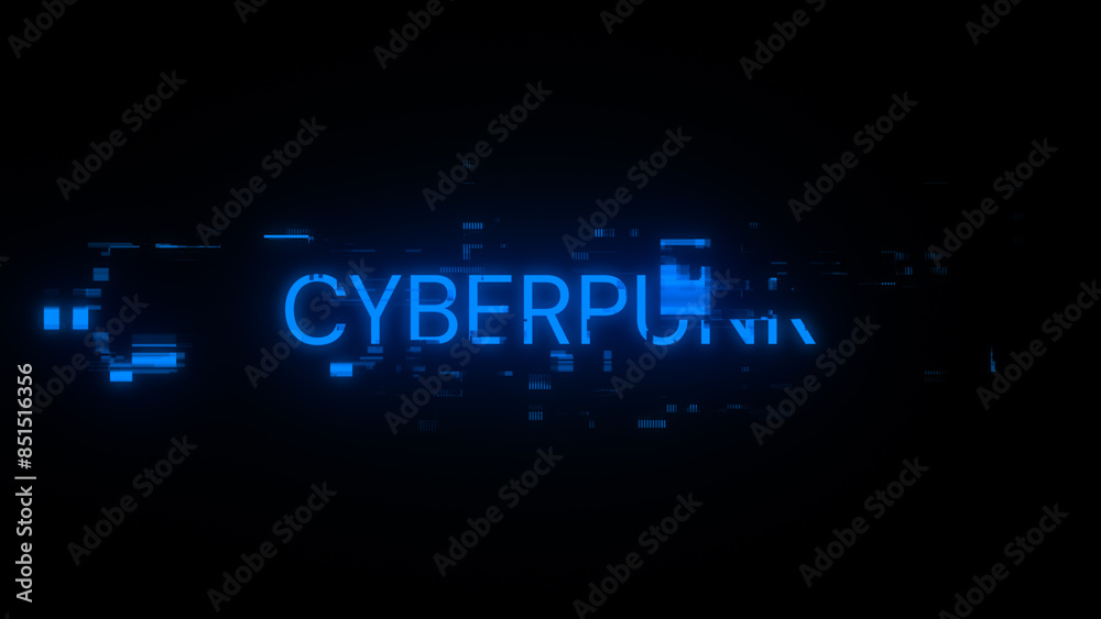Obraz premium 3D rendering Cyberpunk text with screen effects of technological glitches
