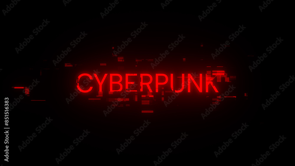 3D rendering Cyberpunk text with screen effects of technological glitches 3D rendering Cyberpunk text with screen effects of technological glitches