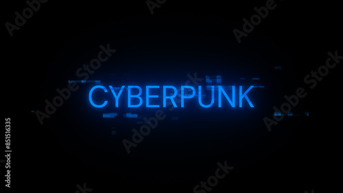 3D rendering Cyberpunk text with screen effects of technological glitches
