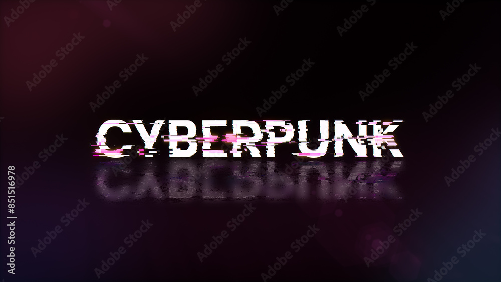 3D rendering Cyberpunk text with screen effects of technological glitches 3D rendering Cyberpunk text with screen effects of technological glitches