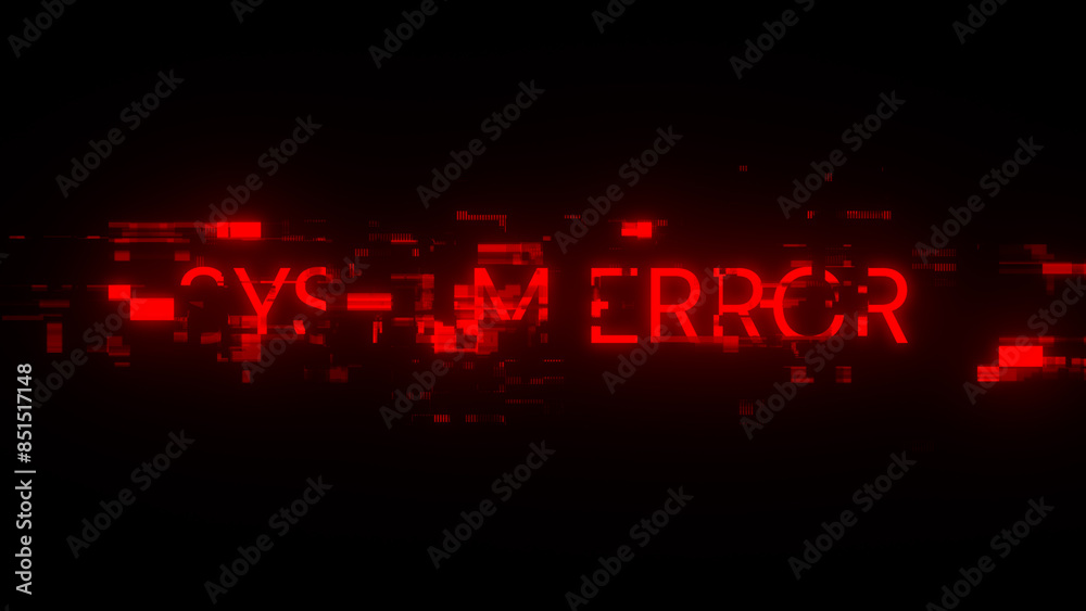 3D rendering System error text with screen effects of technological glitches