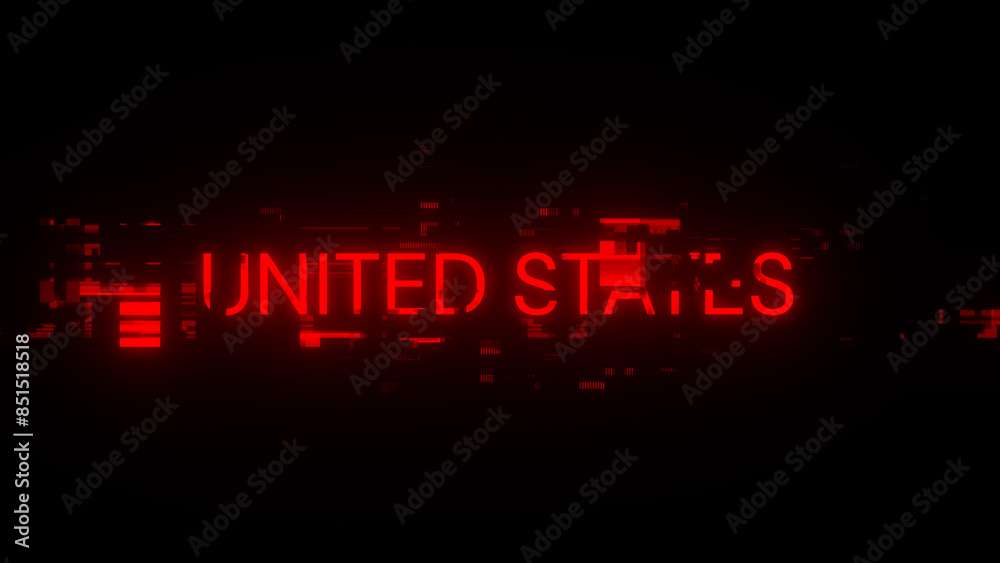 3D rendering United states text with screen effects of technological glitches