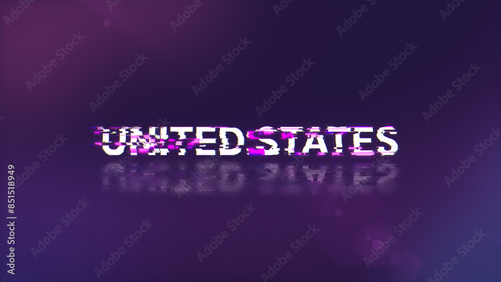 3D rendering United states text with screen effects of technological glitches 3D rendering United states text with screen effects of technological glitches