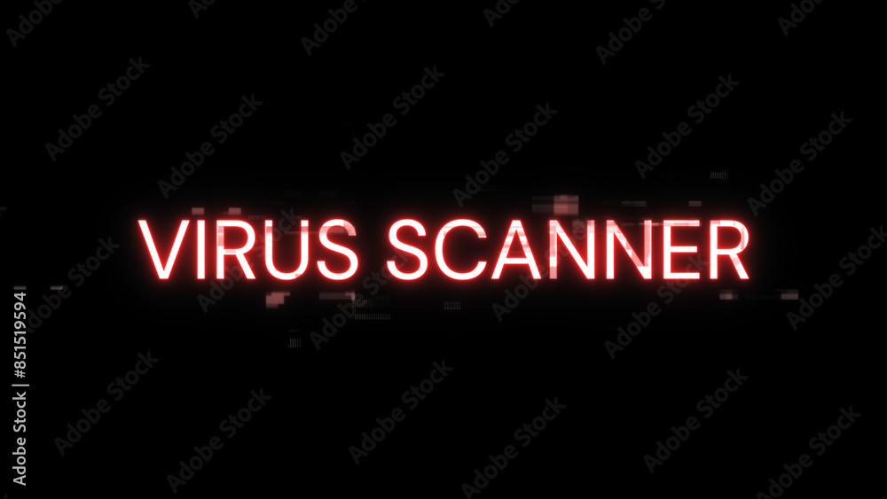 3D rendering virus scanner text with screen effects of technological glitches 3D rendering virus scanner text with screen effects of technological glitches