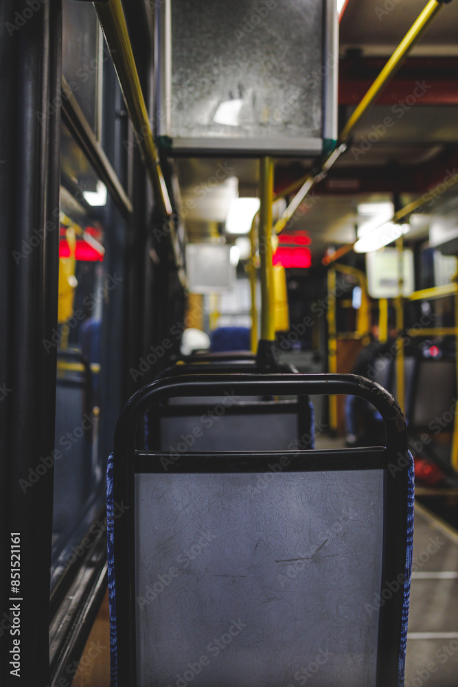 interior of tram with empty seats interior of tram with empty seats