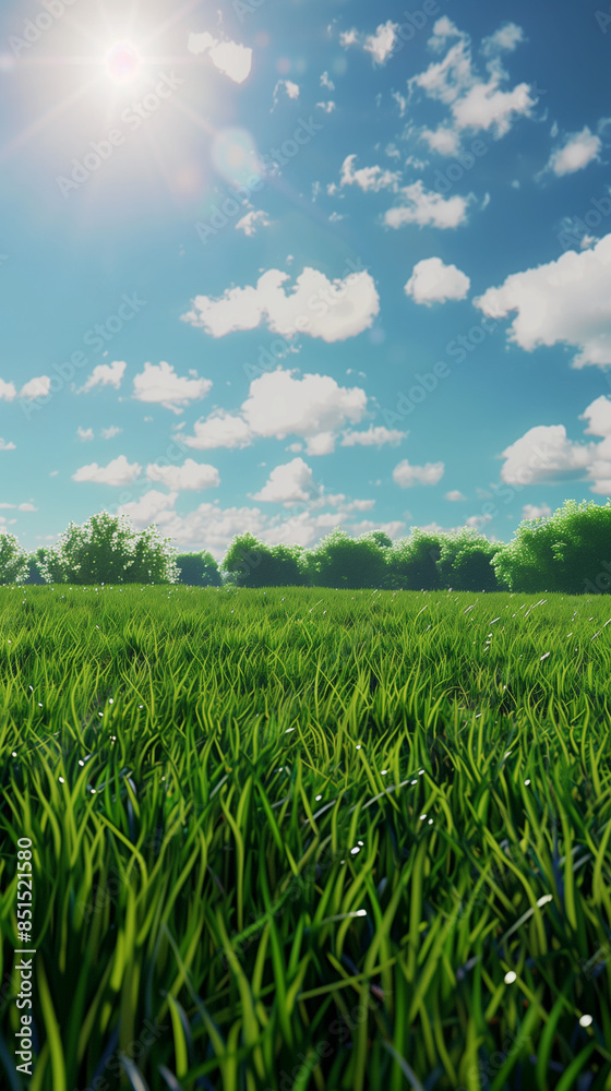hyper-realistic photo of a vast green field under a clear, sunny sky. Pay meticulous attention to detail, capturing the individual blades of grass, the subtle variations in the green hyper-realistic photo of a vast green field under a clear, sunny sky. Pay meticulous attention to detail, capturing the individual blades of grass, the subtle variations in the green