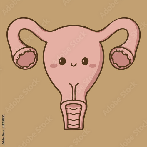 Minimalistic cartoon drawing of a cartoon female uterus with a cute face. Flat vector illustration 