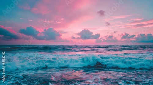 Blue Sea And Pink Sky Beauty Of The Nature photo