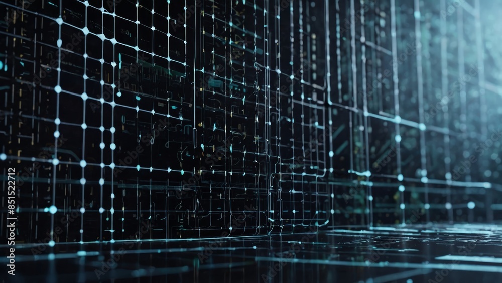 Wave of dots and weave lines. Abstract blue background for design on the topic of cyberspace, big data, metaverse, network security, data transfer on dark blue abstract cyberspace background. Wave of dots and weave lines. Abstract blue background for design on the topic of cyberspace, big data, metaverse, network security, data transfer on dark blue abstract cyberspace background.