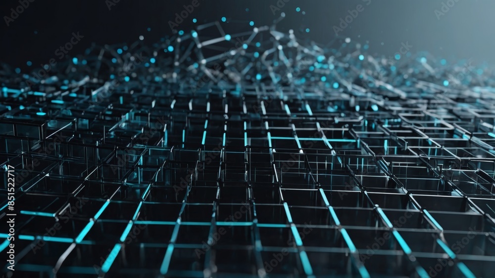 Wave of dots and weave lines. Abstract blue background for design on the topic of cyberspace, big data, metaverse, network security, data transfer on dark blue abstract cyberspace background. Wave of dots and weave lines. Abstract blue background for design on the topic of cyberspace, big data, metaverse, network security, data transfer on dark blue abstract cyberspace background.