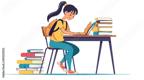 Cute school kids studying doing homework together at the desk