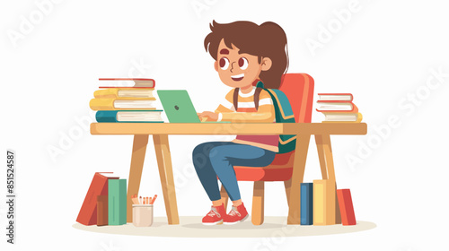 Cute school kids studying doing homework together at the desk