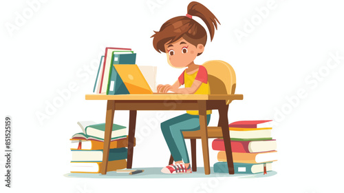 Cute school kids studying doing homework together at the desk