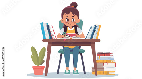 Cute school kids studying doing homework together at the desk