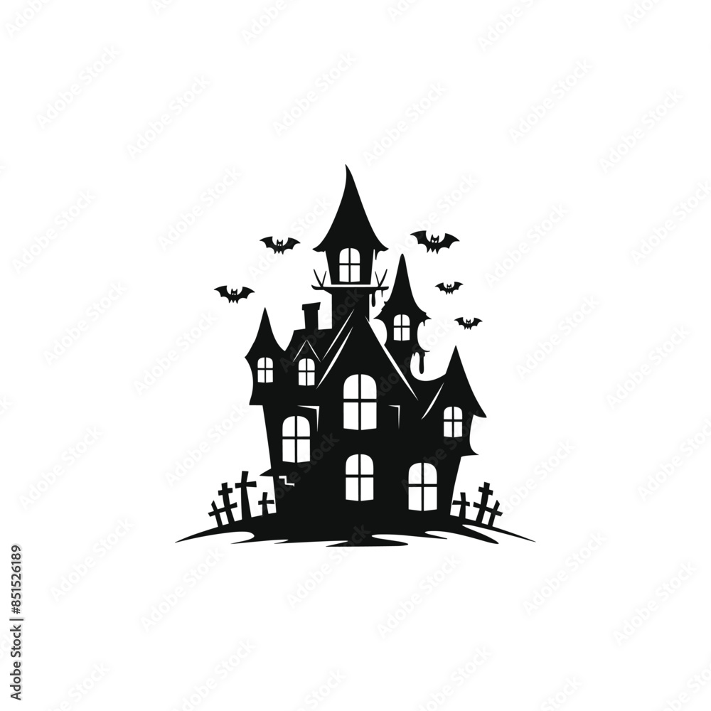 halloween castle house vector flat illustration on white background.