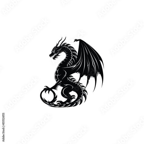 Wallpaper Mural Black dragon silhouette icon isolated on white background.
 Torontodigital.ca