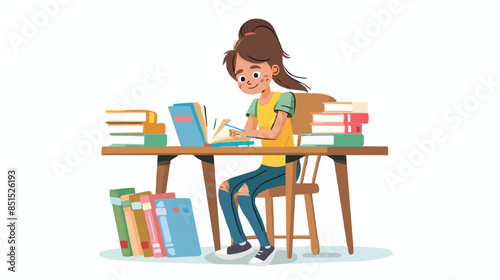 Cute school kids studying doing homework together at the desk