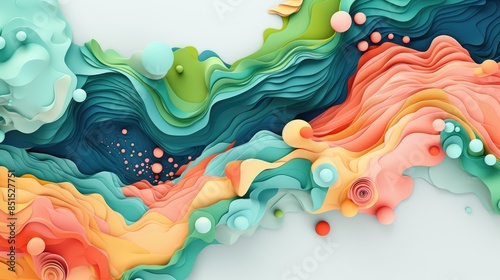 Abstract colorful layered waves of vibrant colors creating a dynamic and fluid composition, ideal for backgrounds and artistic designs.