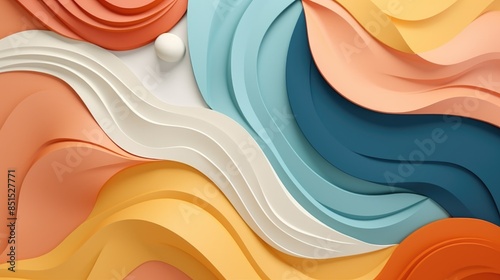 Colorful abstract 3D artwork with flowing shapes in warm and cool tones, creating a dynamic and modern visual aesthetic.