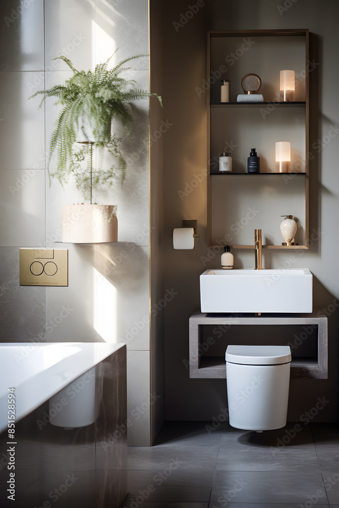 Fototapeta premium Modern luxury bathroom interior in grey colors