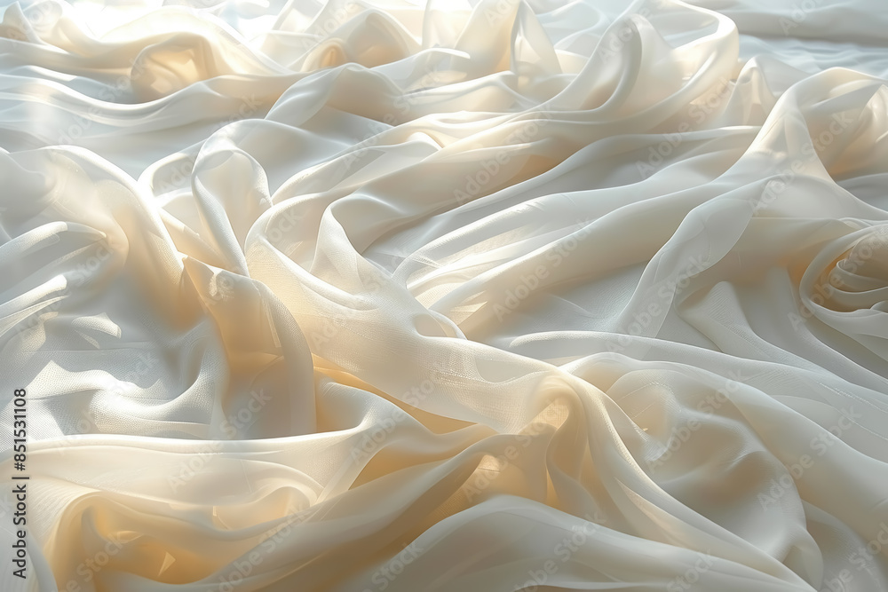 Obraz premium Fabric background. Background made of delicate satin, beige fabric. Waves of fabric flow smoothly filling the space