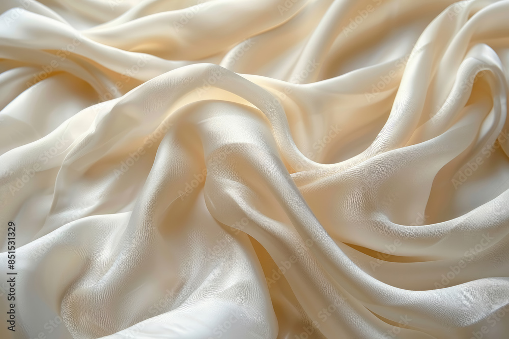 Fabric background. Background made of delicate satin, beige fabric. Waves of fabric flow smoothly filling the space Fabric background. Background made of delicate satin, beige fabric. Waves of fabric flow smoothly filling the space