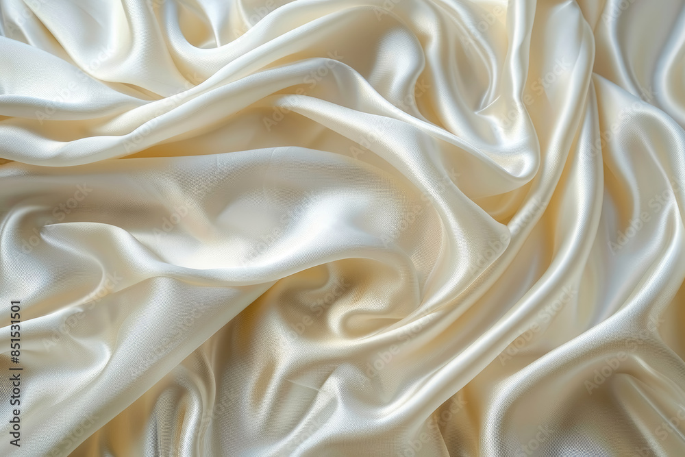 Fabric background. Background made of delicate satin, beige fabric. Waves of fabric flow smoothly filling the space Fabric background. Background made of delicate satin, beige fabric. Waves of fabric flow smoothly filling the space