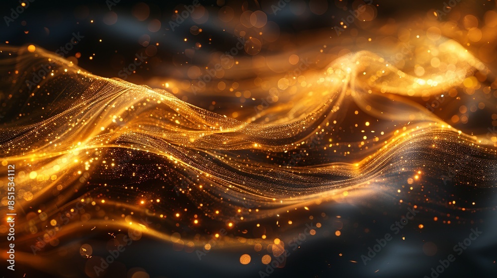 Golden threads weave together in a mesmerizing tapestry against a backdrop of deep black, creating a sense of opulence and grandeur. Abstract Backgrounds Illustration, Minimalism, Golden threads weave together in a mesmerizing tapestry against a backdrop of deep black, creating a sense of opulence and grandeur. Abstract Backgrounds Illustration, Minimalism,