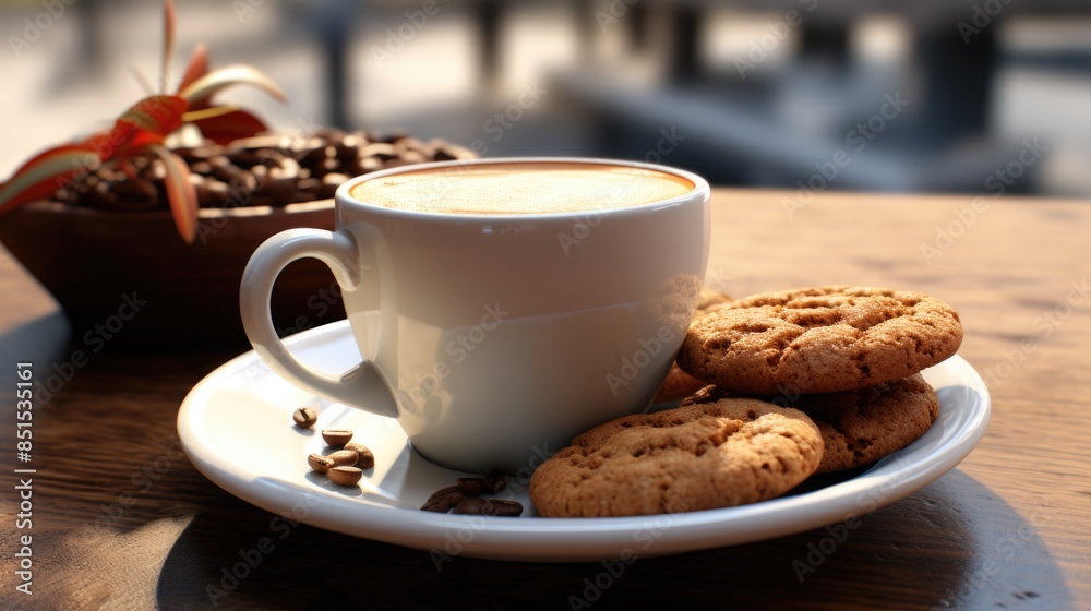 Freshly Brewed Coffee with Chocolate Chip Cookies on Wooden Table Freshly Brewed Coffee with Chocolate Chip Cookies on Wooden Table