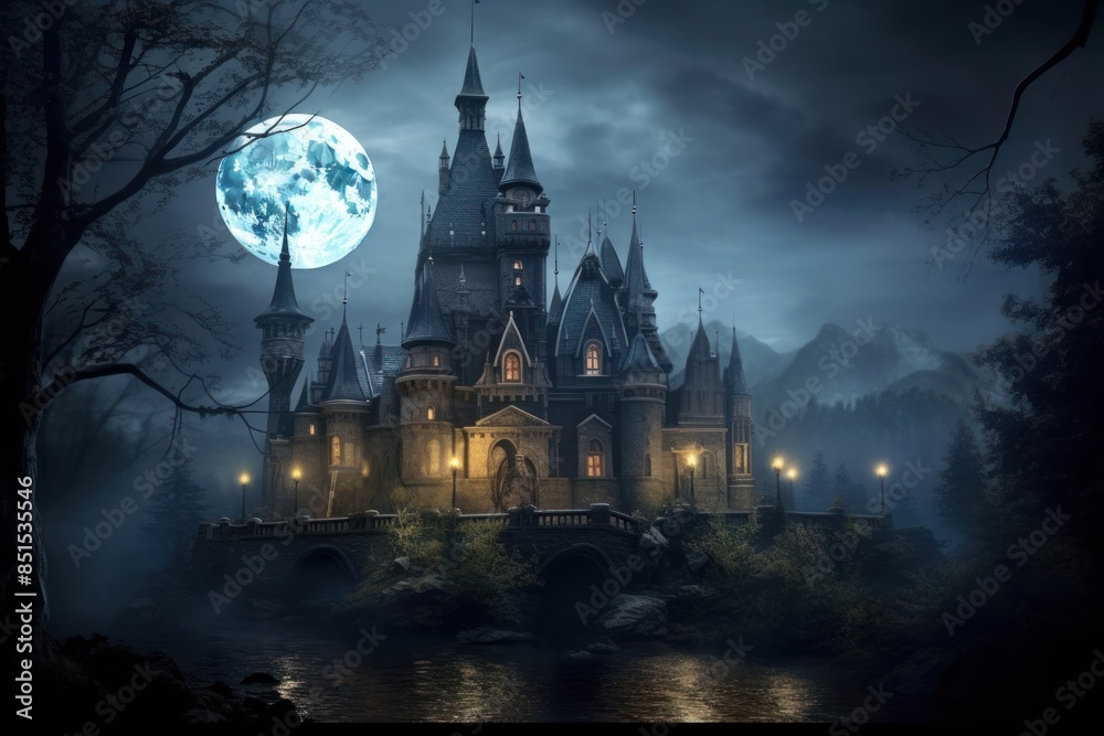 Spooky old gothic castle night architecture astronomy. Spooky old gothic castle night architecture astronomy.