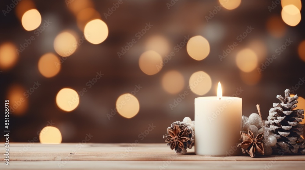 Festive Candlelight Glow with Pine Cones and Warm Bokeh Background Festive Candlelight Glow with Pine Cones and Warm Bokeh Background