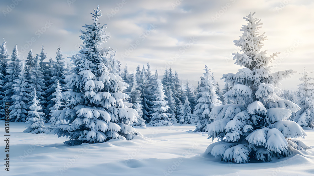 A tranquil scene with snow-covered trees.
A tranquil scene with snow-covered trees.