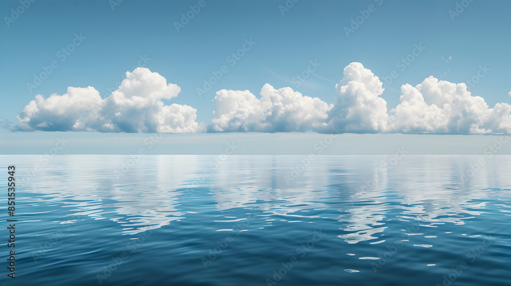 Gentle clouds floating over a calm sea.
Gentle clouds floating over a calm sea.