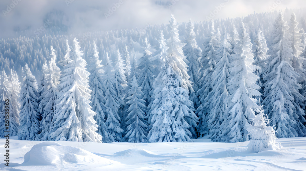 A tranquil scene with snow-covered trees.
A tranquil scene with snow-covered trees.