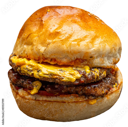 Double Cheeseburger Close-Up with Melted Cheese