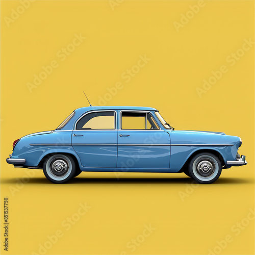 ilustración vectorial plana de un viejo auto azul sobre fondo amarillo photo