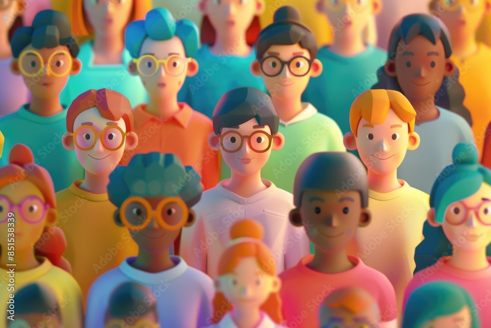 Colorful 3D Illustration of Diverse Smiling People in a Crowd - Ideal for Posters, Cards, and Prints Colorful 3D Illustration of Diverse Smiling People in a Crowd - Ideal for Posters, Cards, and Prints