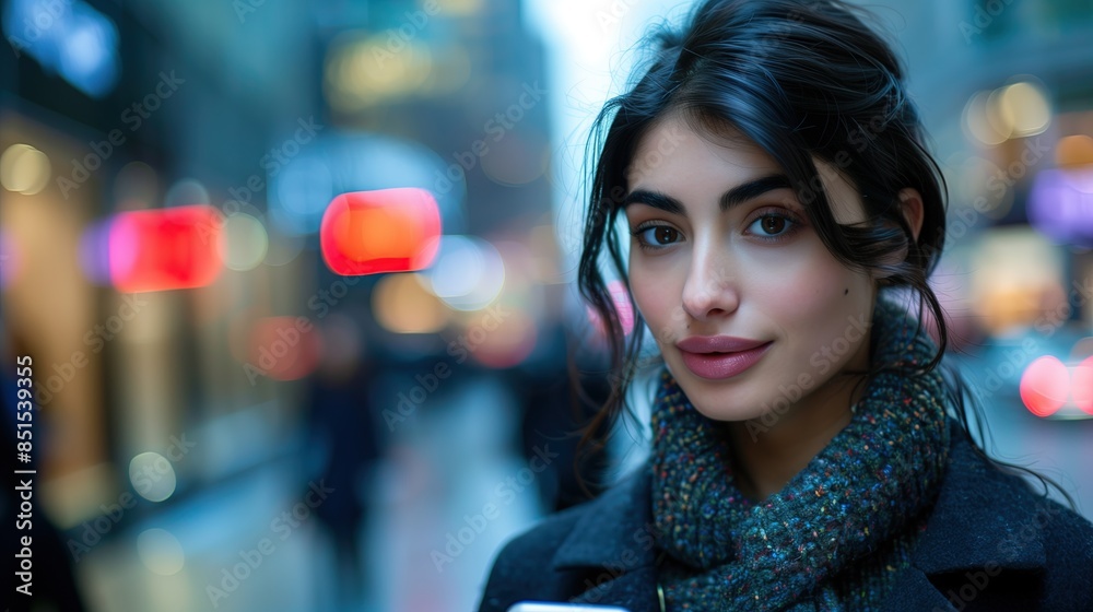 Stylish Woman in Winter Clothing with Scarf in Urban Night Scene
Stylish Woman in Winter Clothing with Scarf in Urban Night Scene