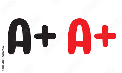Grade result - A . Hand drawn vector grade with plus .  isolated on white background.. EPS 10/AI