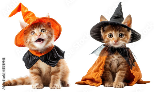 The happy kitten waring Halloween costume isolated on the white background photo