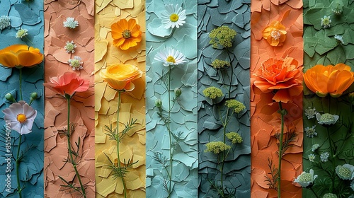 Handmade paper textures adorned with pressed flowers, capturing the essence of nature's beauty in stationary. Abstract Backgrounds Illustration, Minimalism,