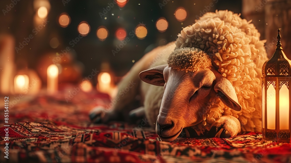 Obraz premium Muslim holiday Eid Al Adha sacrifice of a ram
